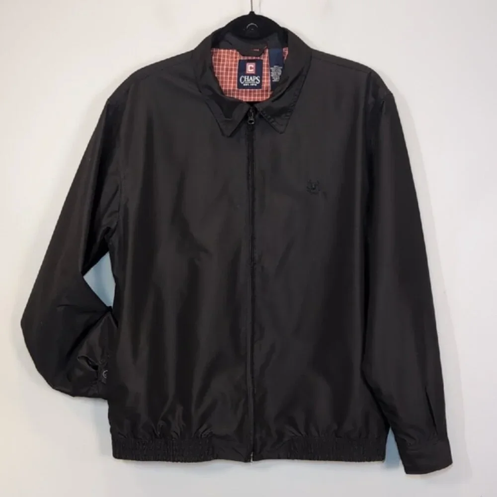 💠Chaps Harrington Jacket Black Full Zip Plaid Lined Mens Medium Lightweight - Picture 12 of 12